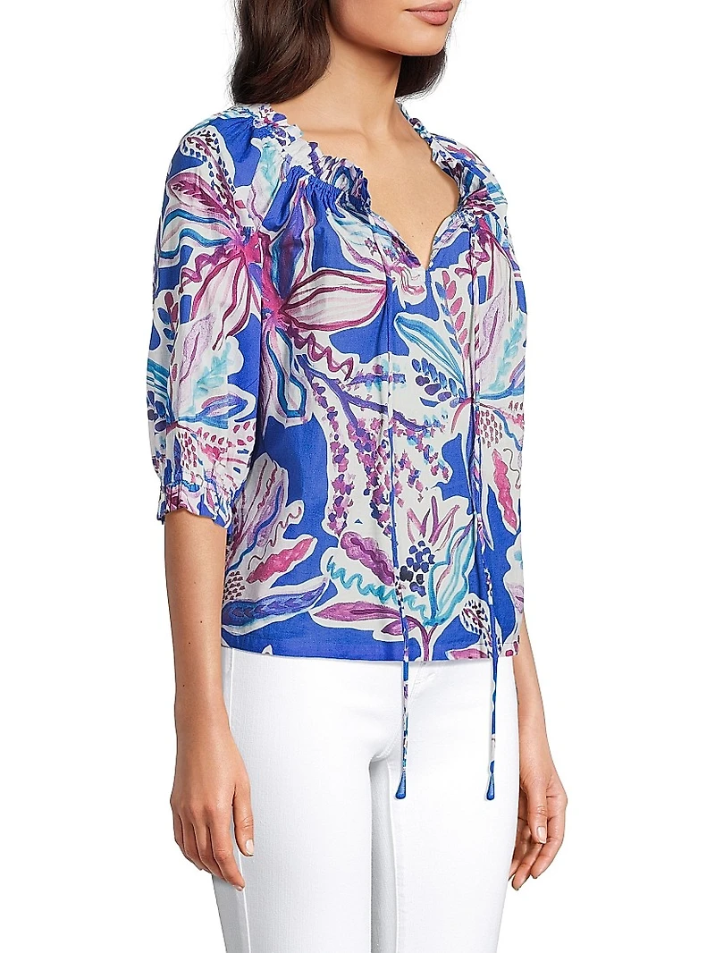 Havana Printed Cotton Tieneck Top