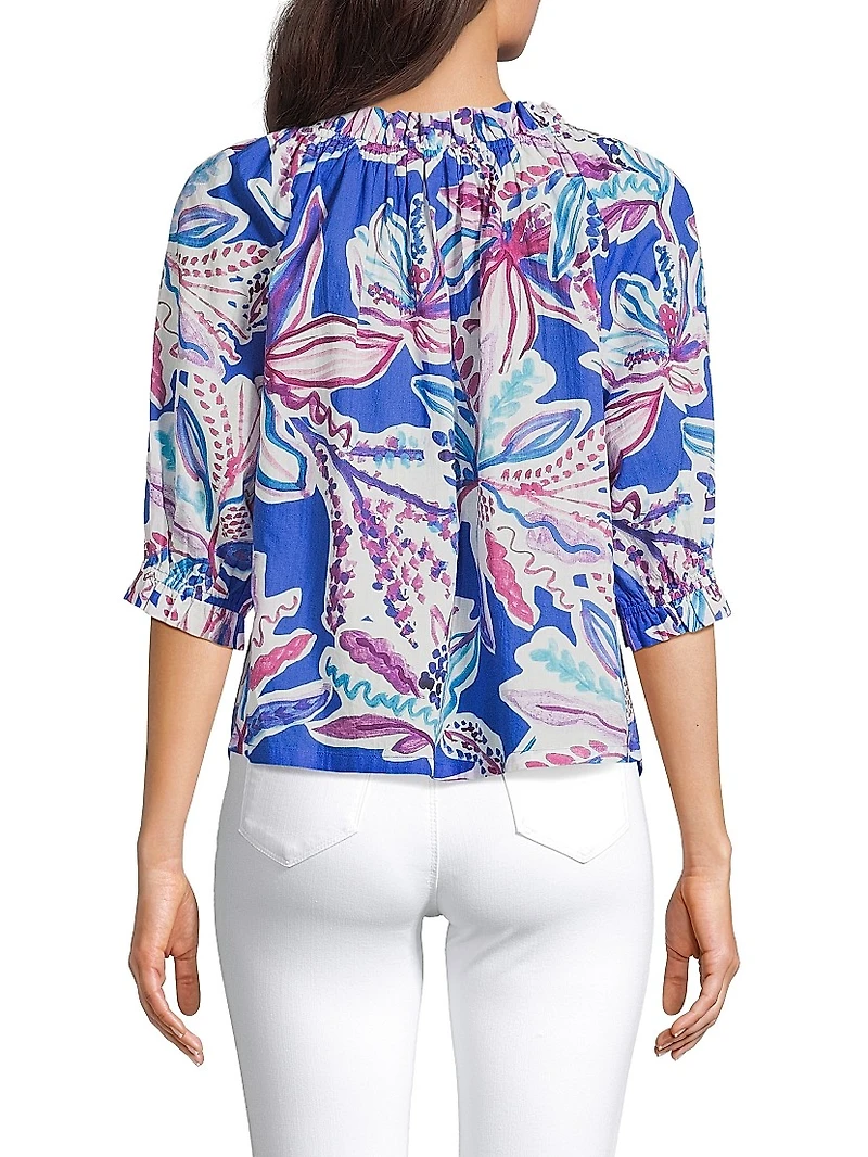 Havana Printed Cotton Tieneck Top