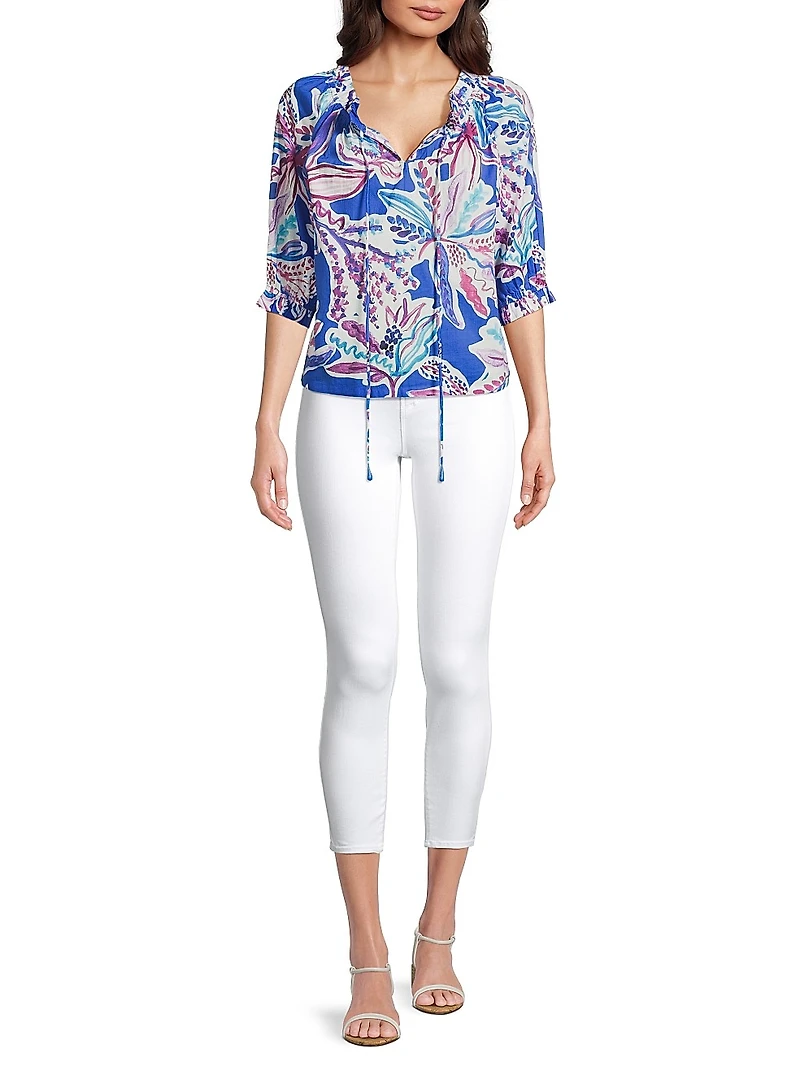 Havana Printed Cotton Tieneck Top