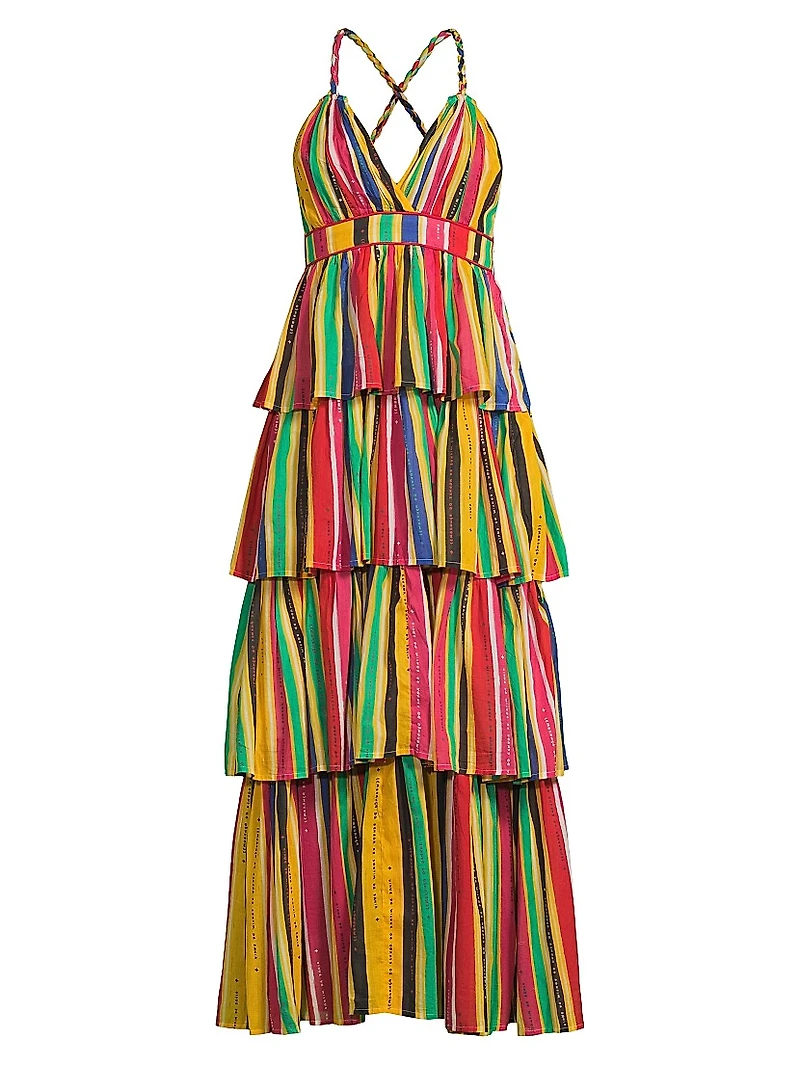 Nevada Striped Cotton Tiered Maxi Dress