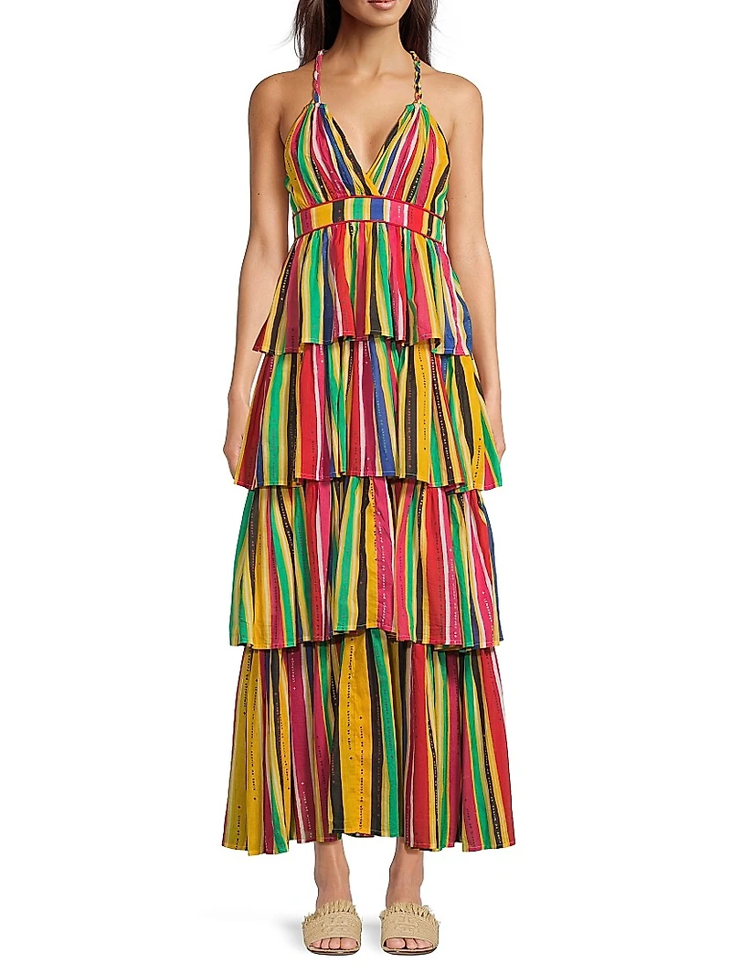 Nevada Striped Cotton Tiered Maxi Dress