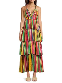 Nevada Striped Cotton Tiered Maxi Dress
