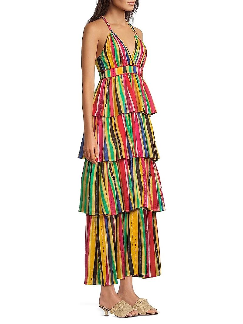 Nevada Striped Cotton Tiered Maxi Dress
