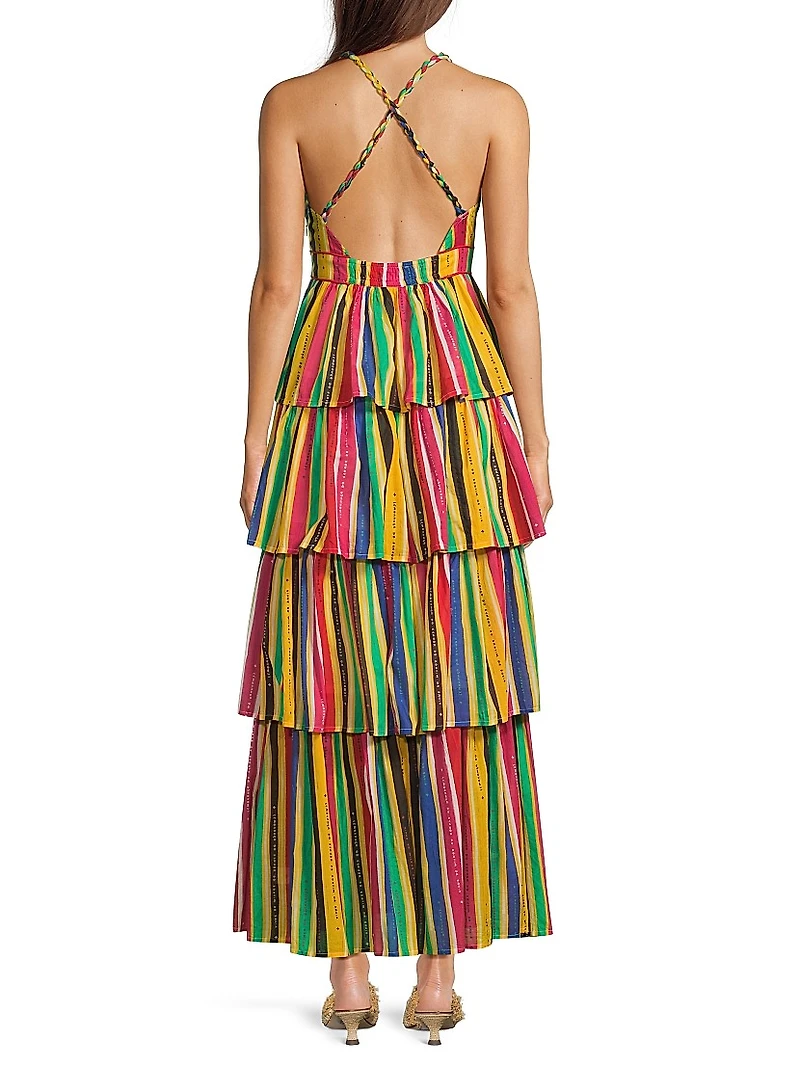Nevada Striped Cotton Tiered Maxi Dress