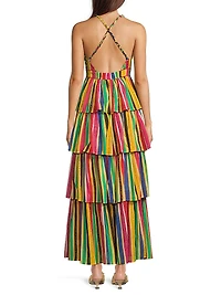 Nevada Striped Cotton Tiered Maxi Dress