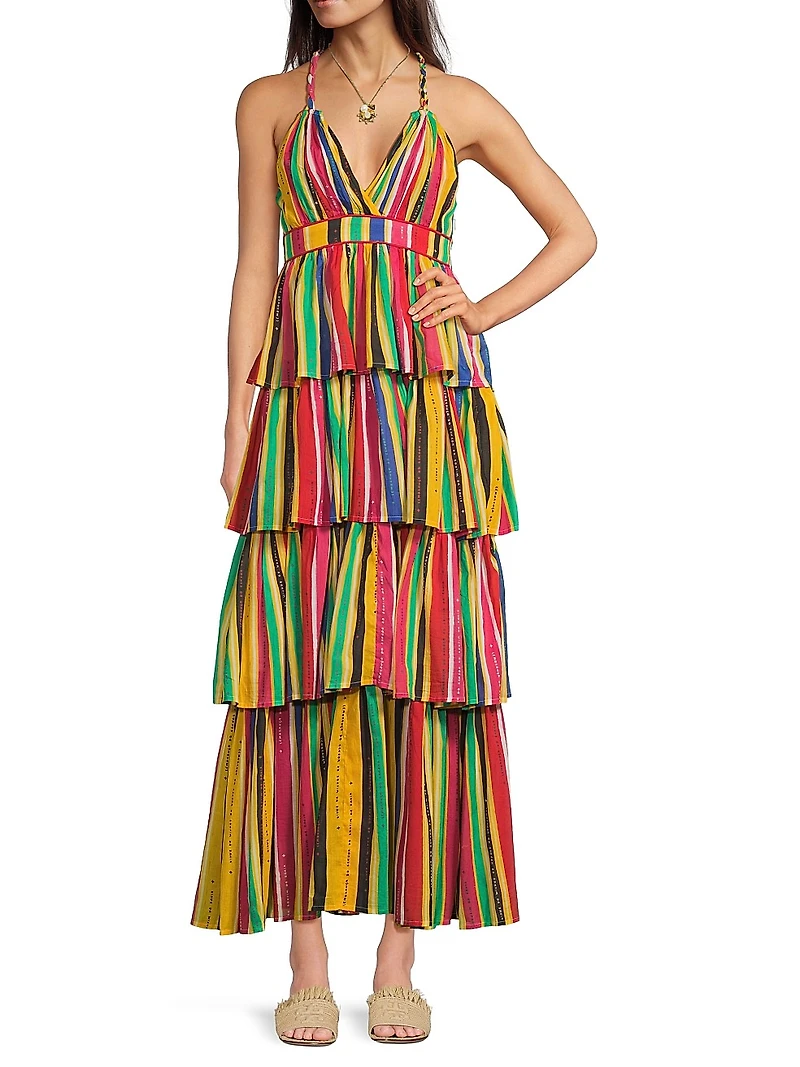 Nevada Striped Cotton Tiered Maxi Dress