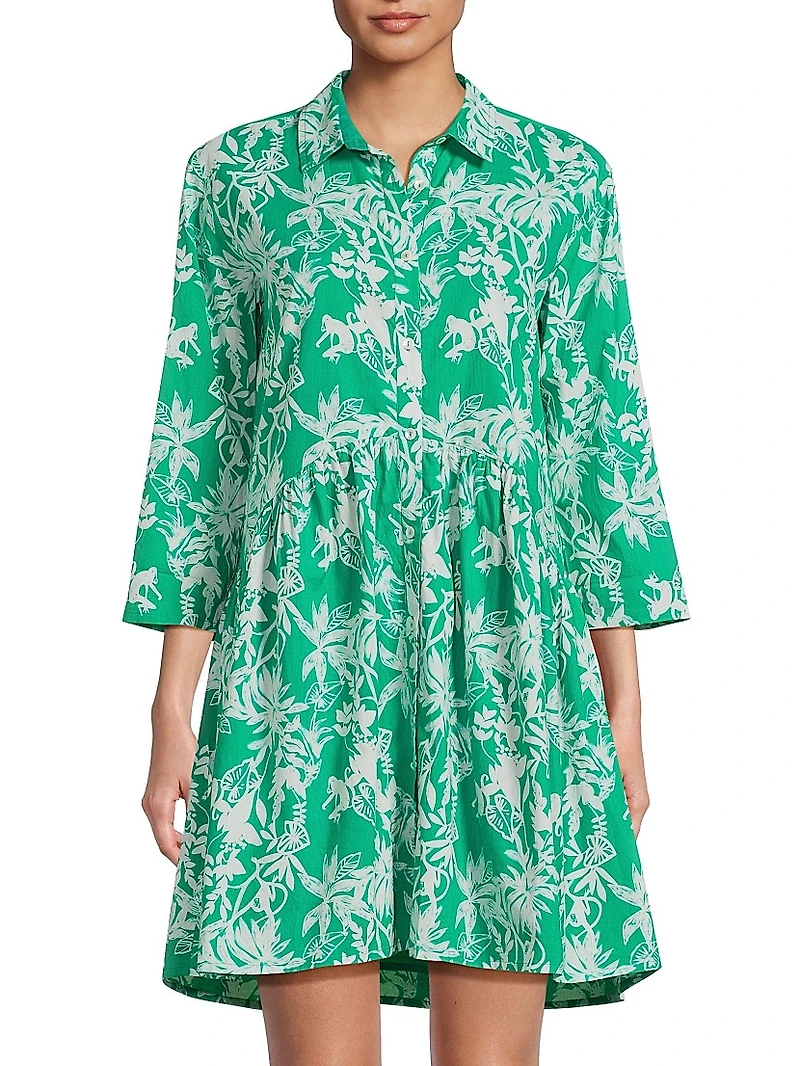 Deauville Botanical Print Cotton Shirtdress