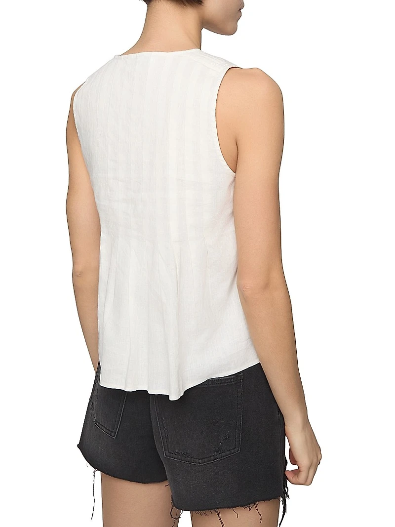 Becca Pleated Linen-Cotton Tieneck Blouse