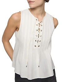 Becca Pleated Linen-Cotton Tieneck Blouse