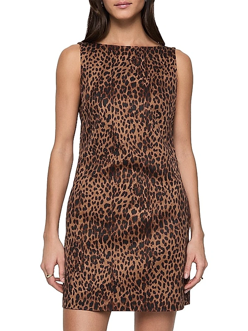 Aurora Leopard Print Stretch-Cotton Shift Minidress