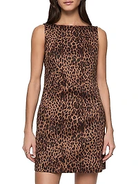 Aurora Leopard Print Stretch-Cotton Shift Minidress
