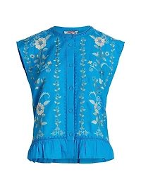 Embroidered Peplum Sleeveless Blouse