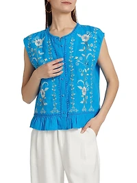Embroidered Peplum Sleeveless Blouse