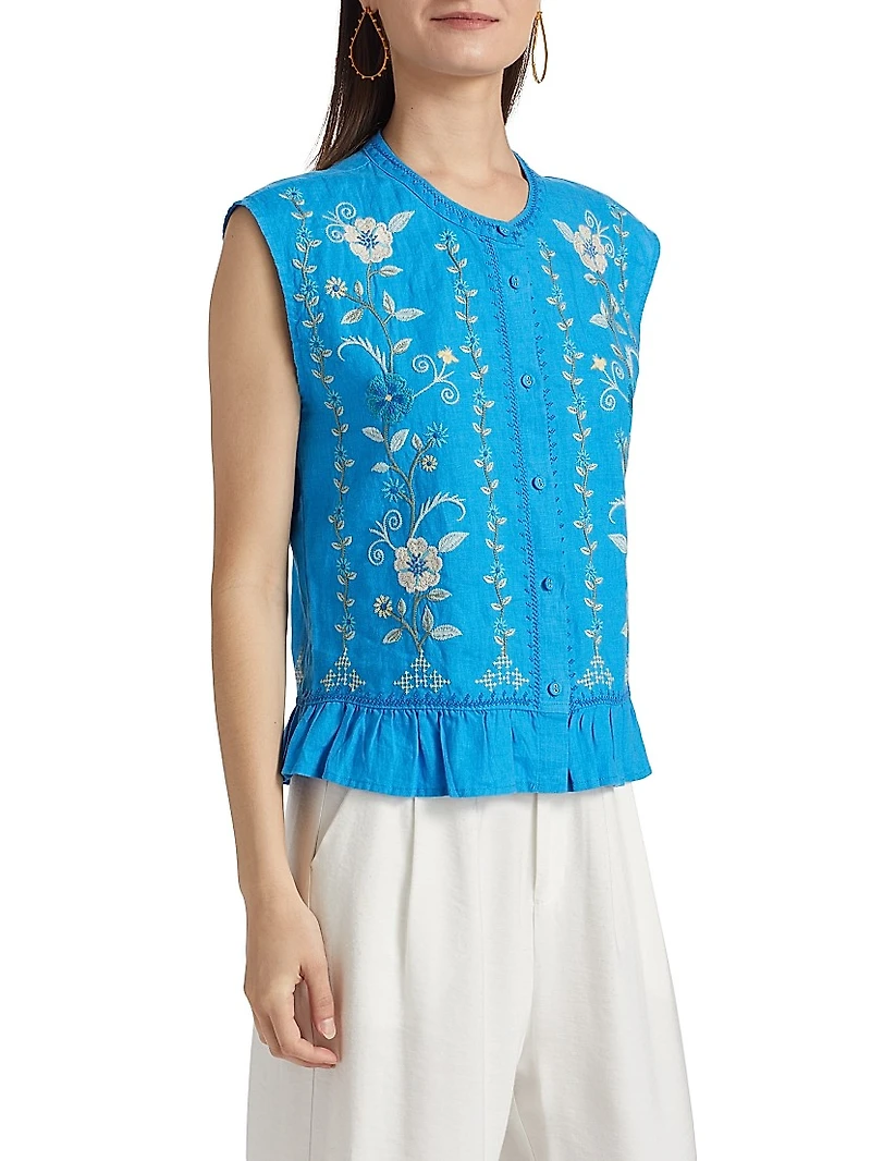 Embroidered Peplum Sleeveless Blouse