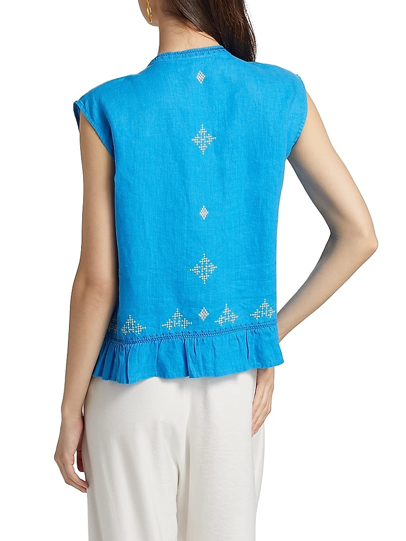 Embroidered Peplum Sleeveless Blouse