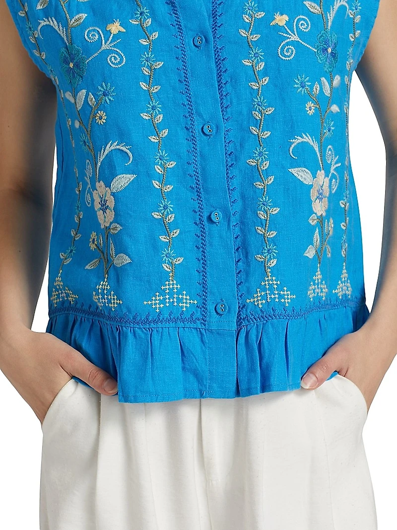 Embroidered Peplum Sleeveless Blouse