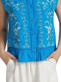 Embroidered Peplum Sleeveless Blouse