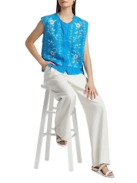 Embroidered Peplum Sleeveless Blouse