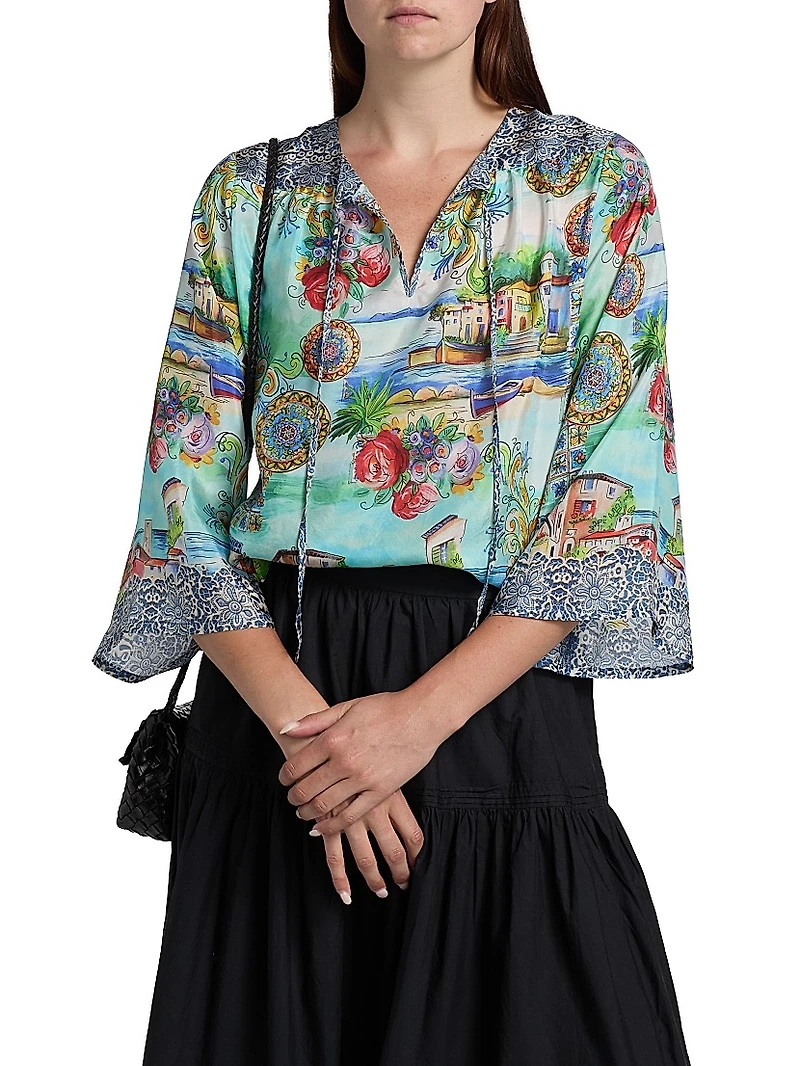 Lepin Flowy Printed Silk Blouse