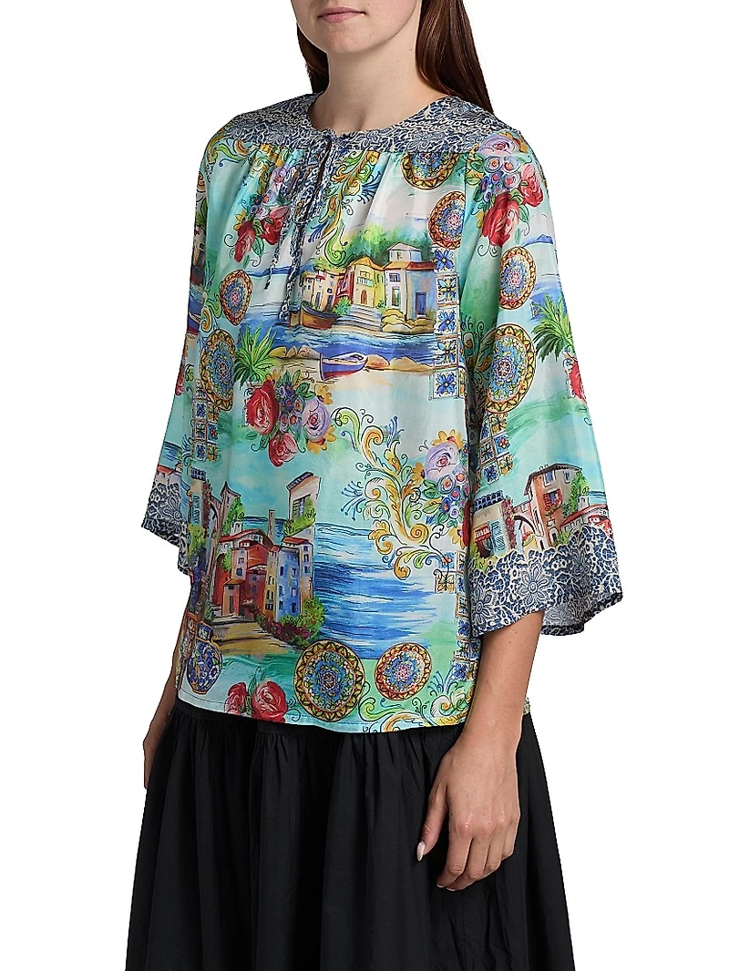 Lepin Flowy Printed Silk Blouse