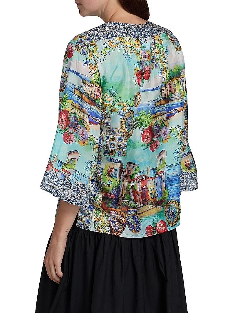 Lepin Flowy Printed Silk Blouse