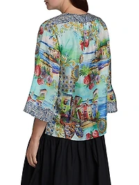 Lepin Flowy Printed Silk Blouse