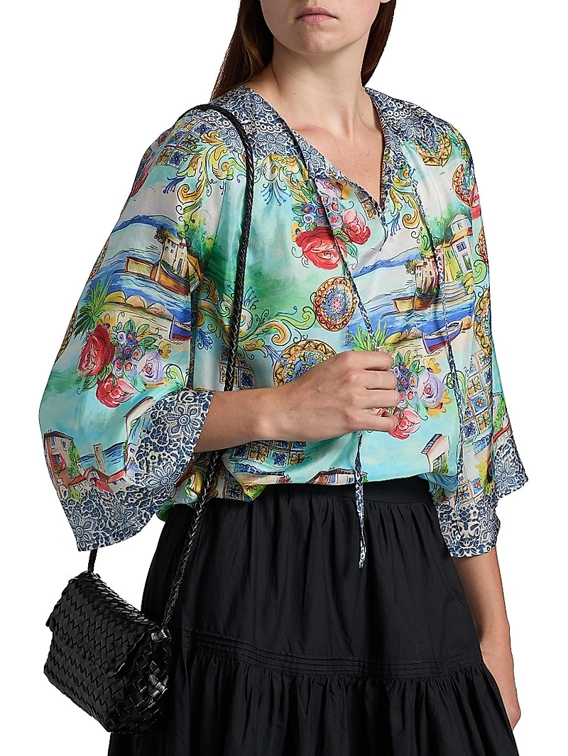 Lepin Flowy Printed Silk Blouse