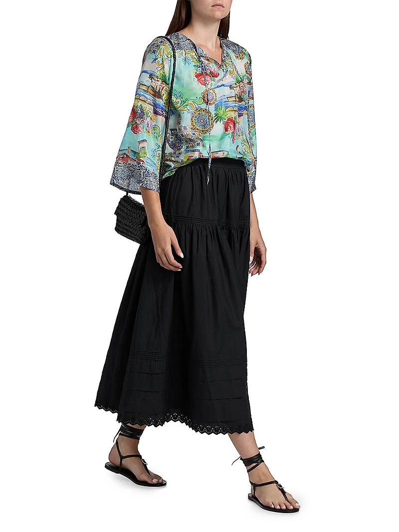 Lepin Flowy Printed Silk Blouse