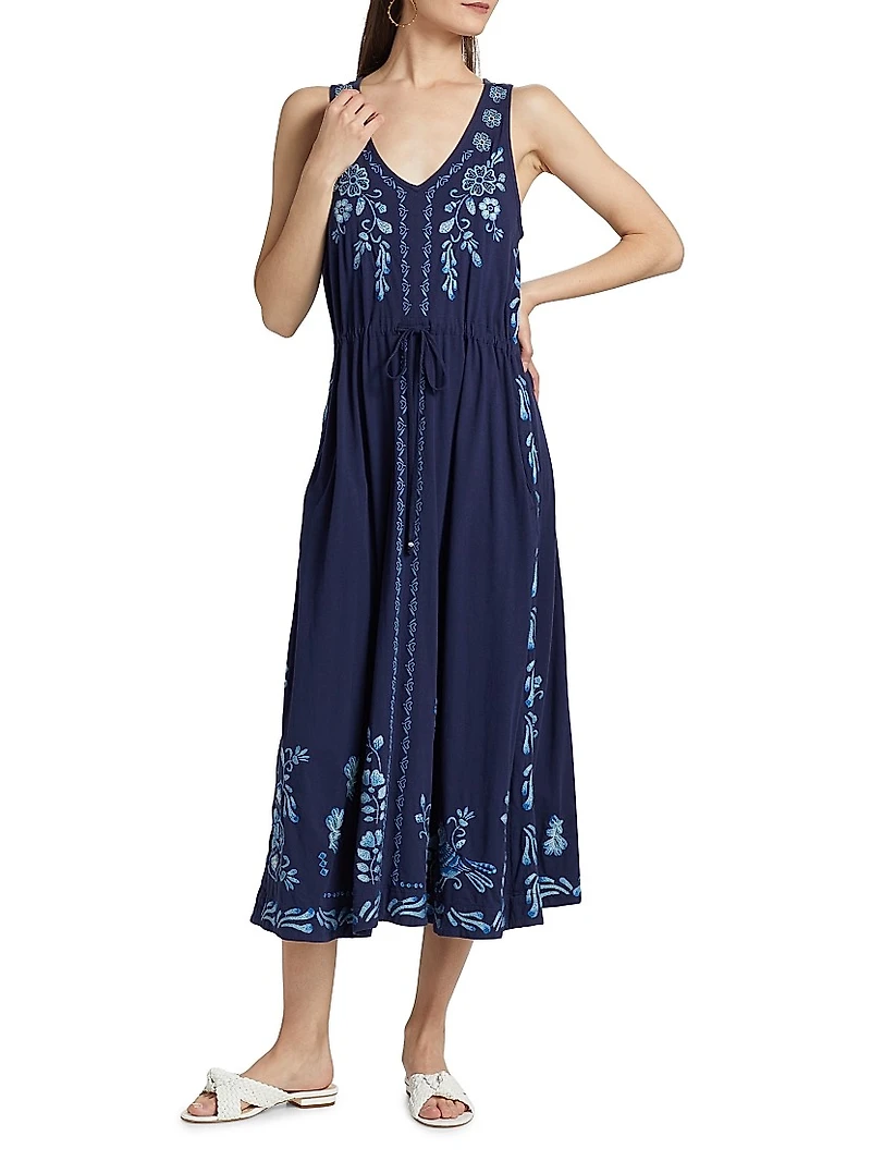 Yadira Cotton Drawstring Midi-Dress