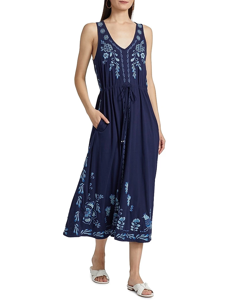 Yadira Cotton Drawstring Midi-Dress