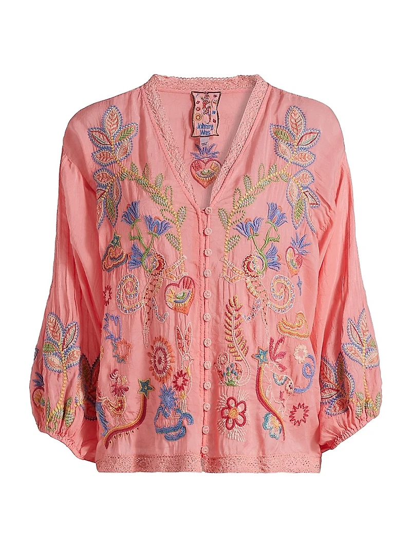 Luna Embroidered V-Neck Shirt