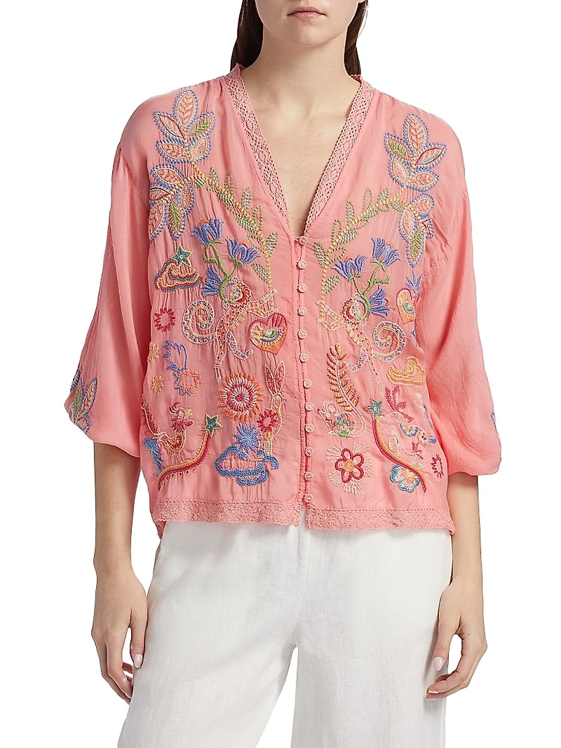 Luna Embroidered V-Neck Shirt