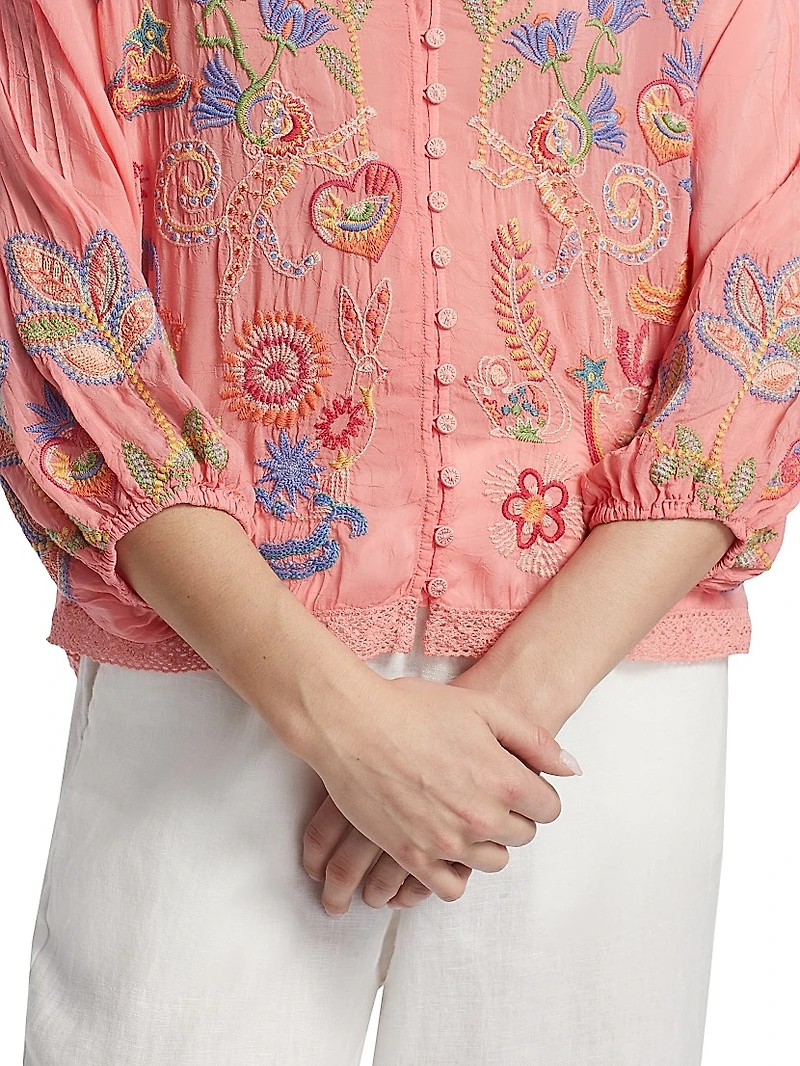 Luna Embroidered V-Neck Shirt