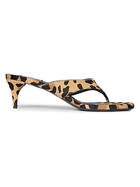 Leopard-Print Calf Hair Thong Sandals