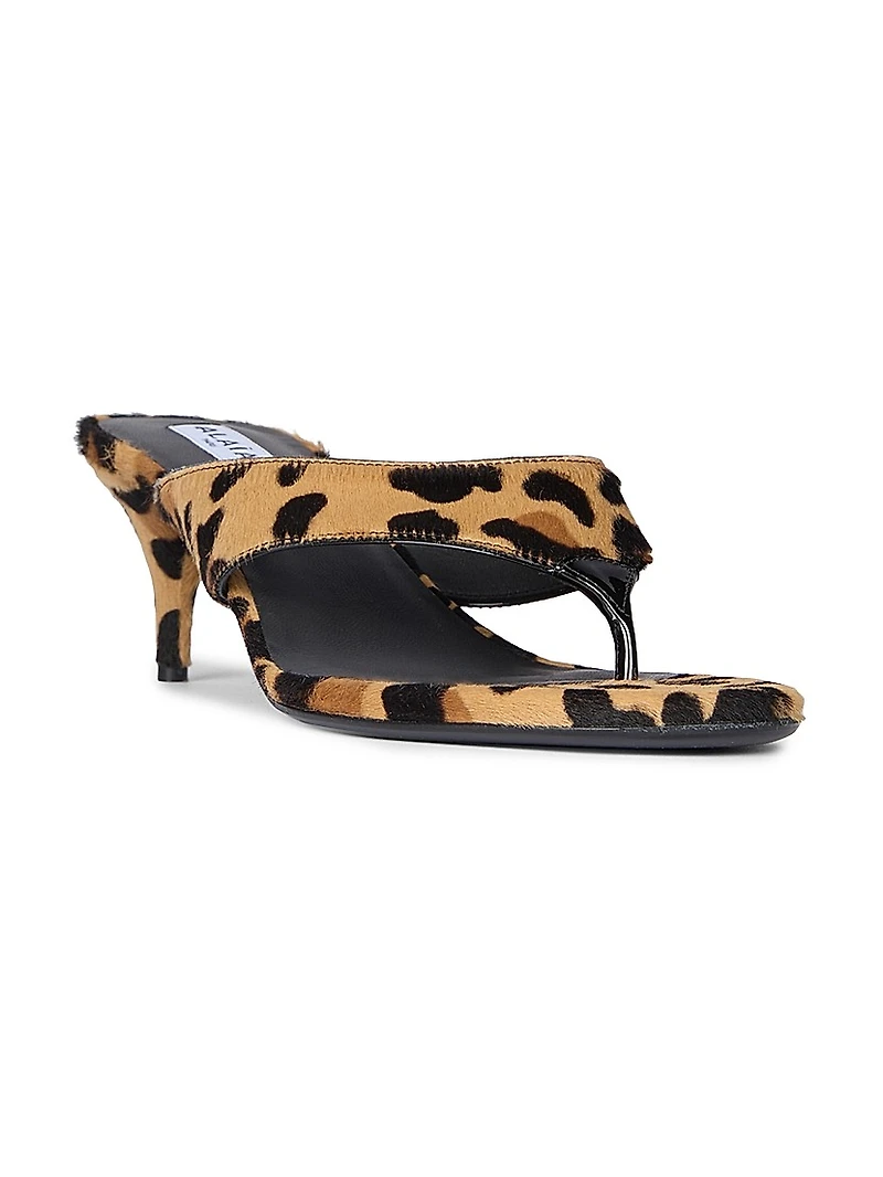Leopard-Print Calf Hair Thong Sandals