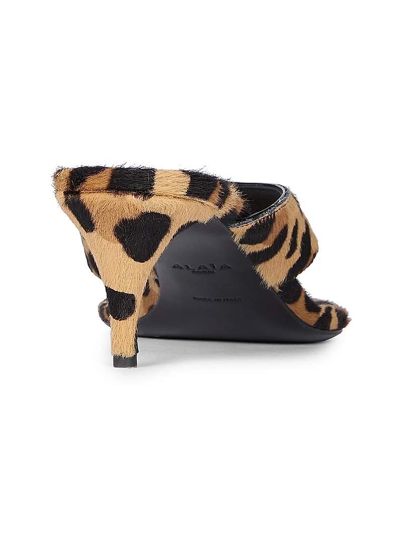 Leopard-Print Calf Hair Thong Sandals