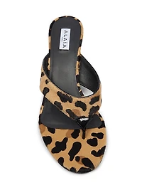 Leopard-Print Calf Hair Thong Sandals