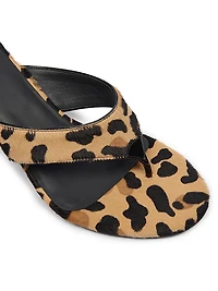 Leopard-Print Calf Hair Thong Sandals
