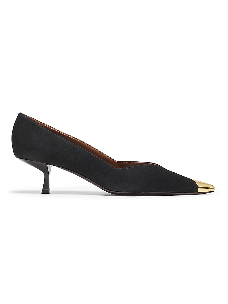 50MM Cap-Toe Leather Kitten-Heel Pumps