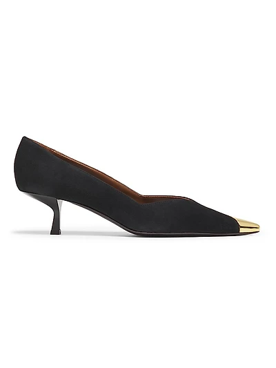50MM Cap-Toe Leather Kitten-Heel Pumps