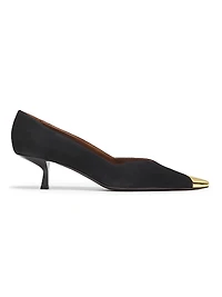 50MM Cap-Toe Leather Kitten-Heel Pumps