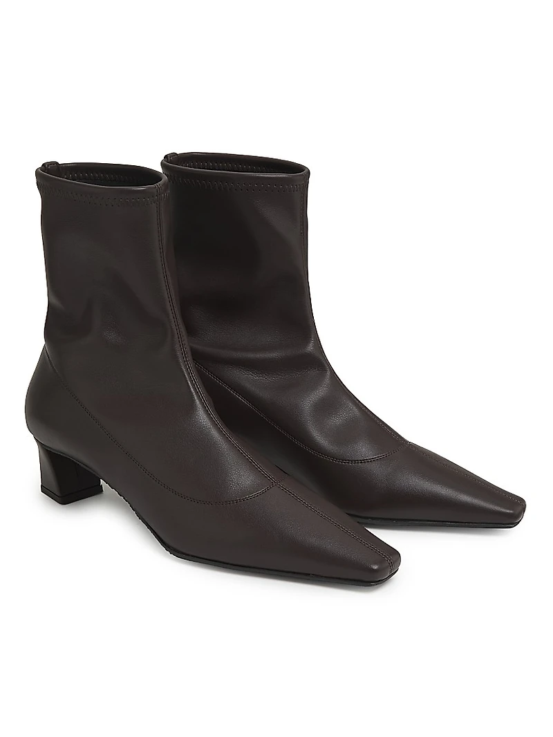 40MM Stretch Leather Square-Toe Ankle Boots