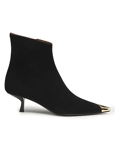 90MM Suede Cap-Toe Kitten-Heel Booties