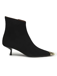90MM Suede Cap-Toe Kitten-Heel Booties