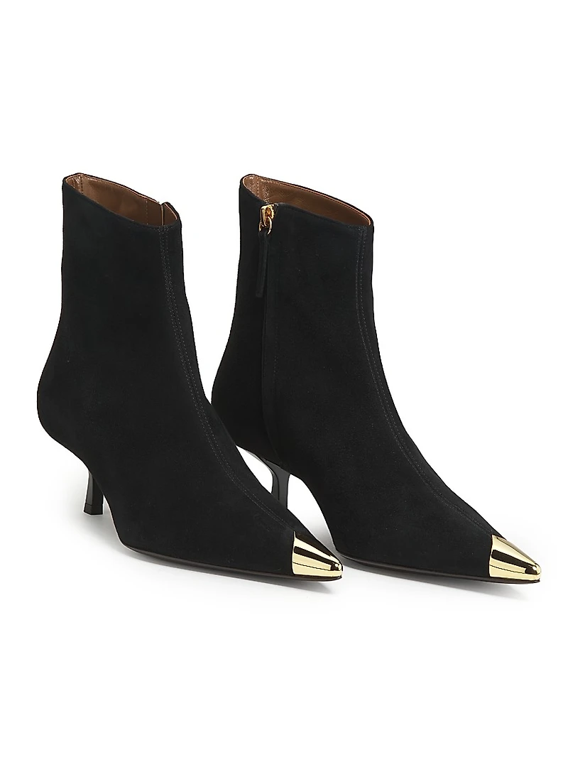 90MM Suede Cap-Toe Kitten-Heel Booties