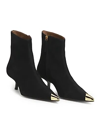 90MM Suede Cap-Toe Kitten-Heel Booties