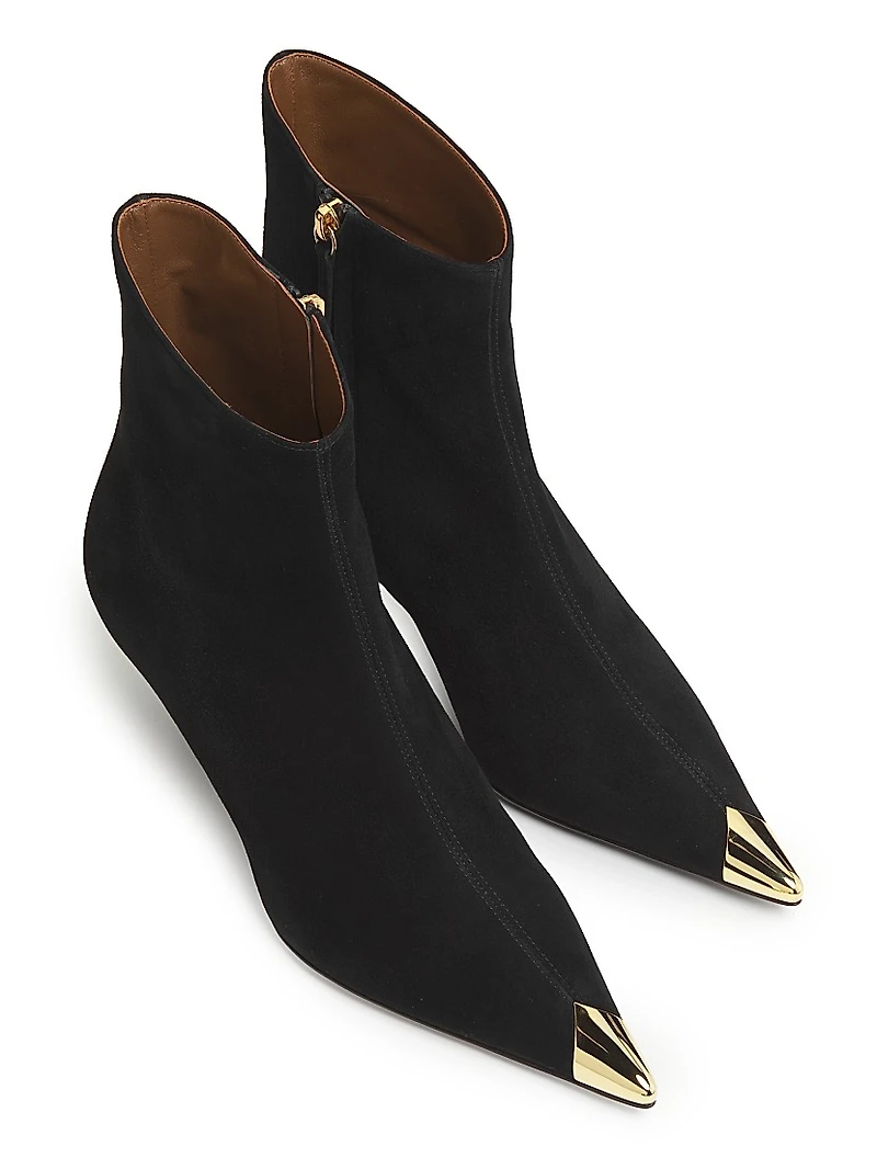 90MM Suede Cap-Toe Kitten-Heel Booties