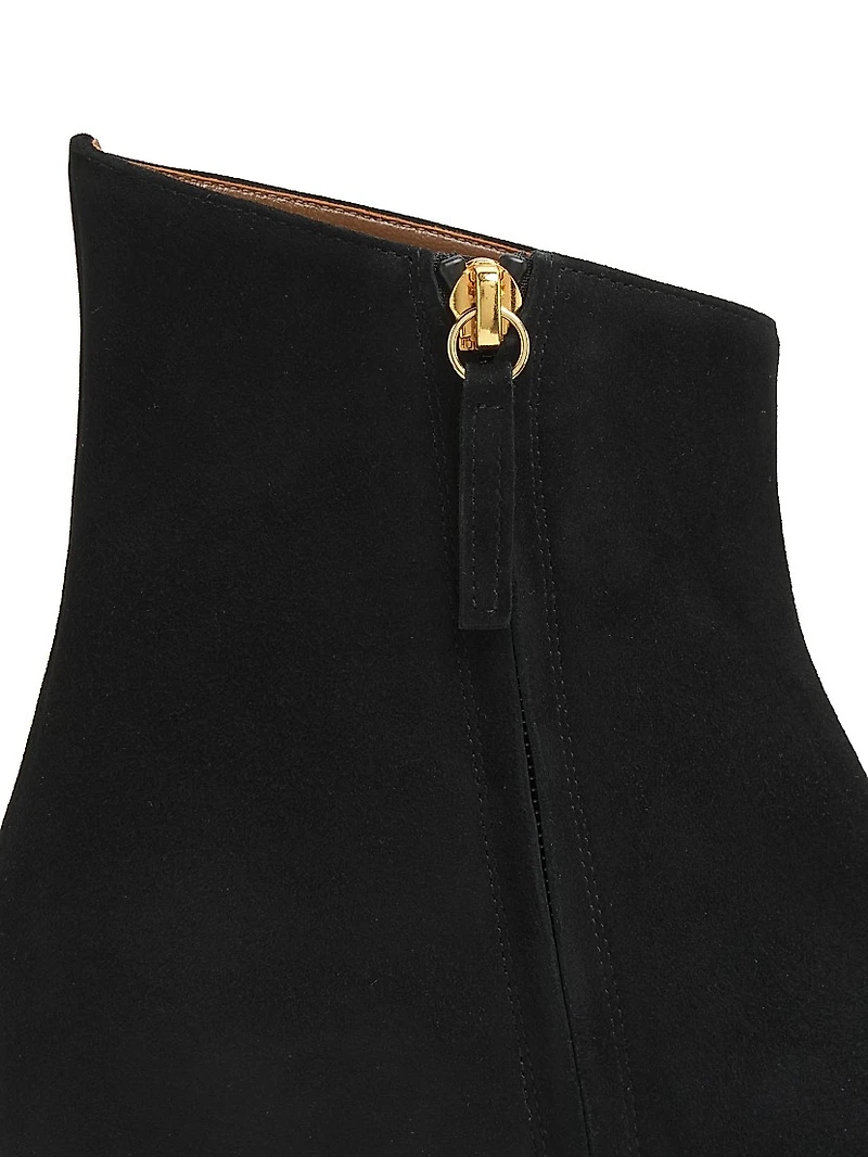 90MM Suede Cap-Toe Kitten-Heel Booties