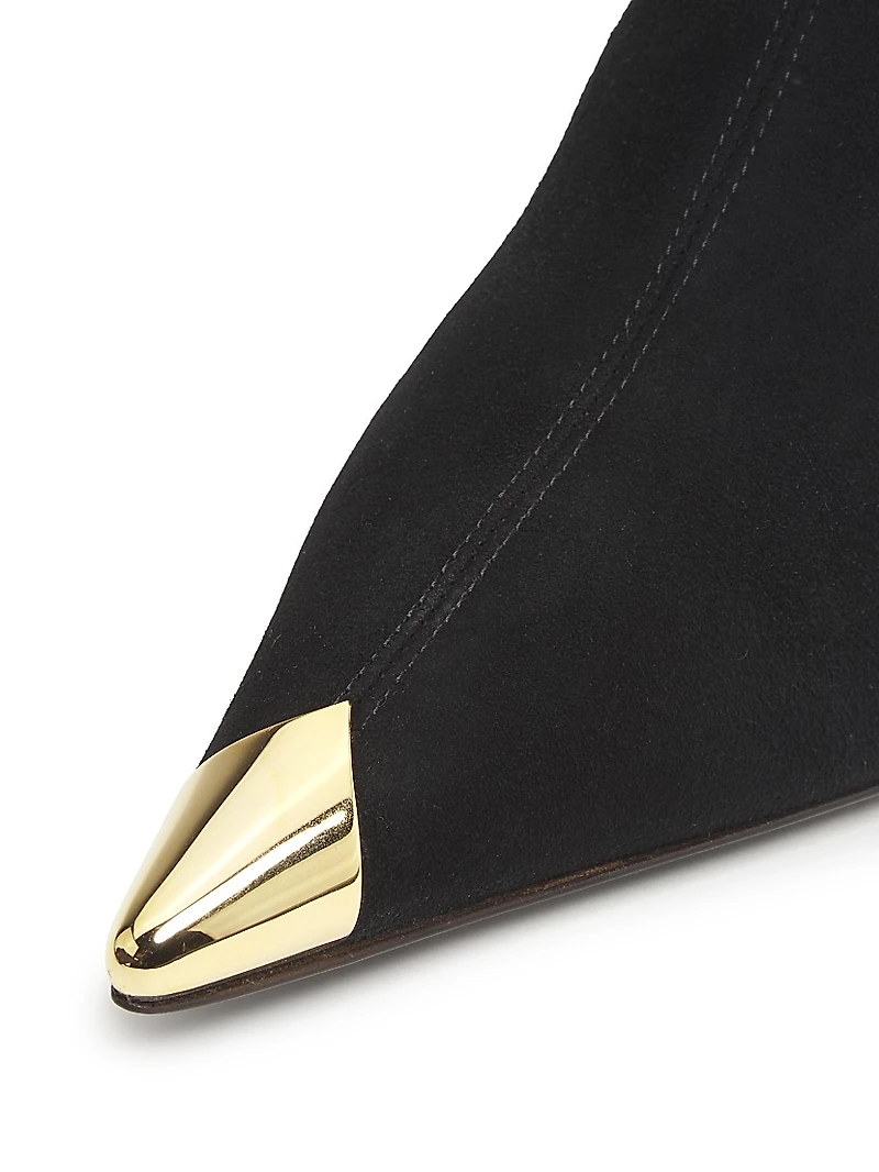 90MM Suede Cap-Toe Kitten-Heel Booties