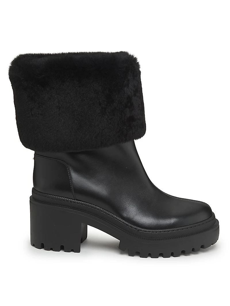 70MM Shearling-Cuff Leather Platform Booties